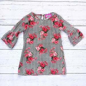 🌼 Girls gingham and floral shift dress sz 4